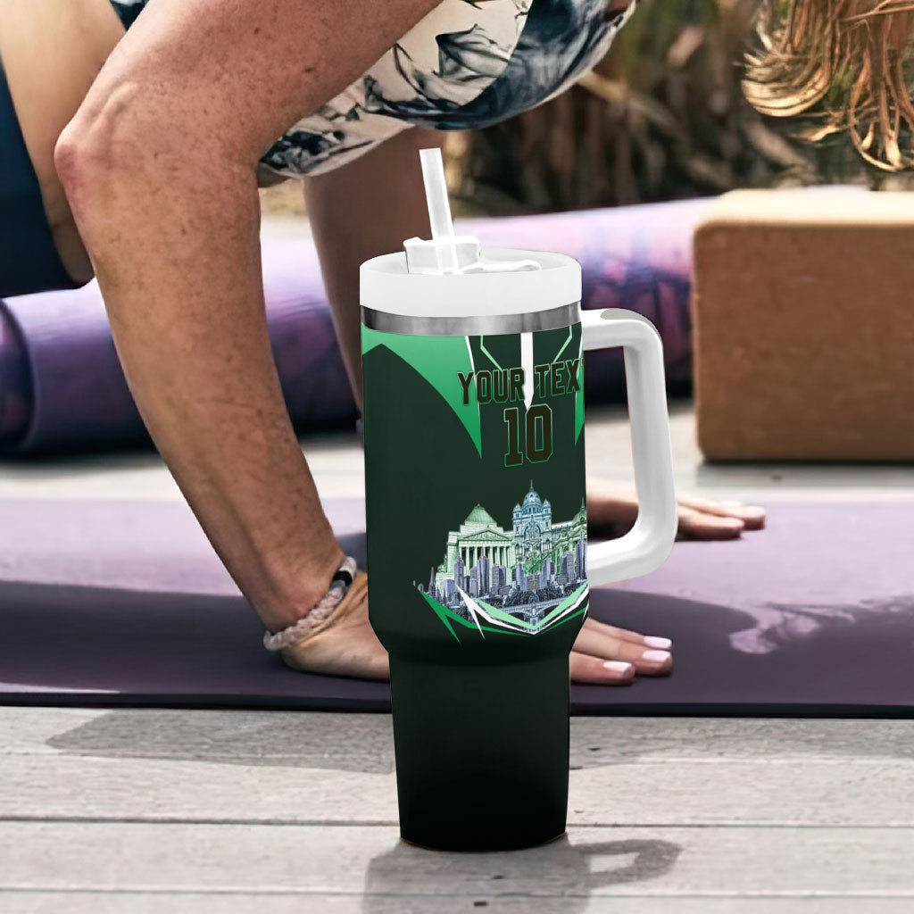 Personalised Melbourne Stars Cricket Mascot Skyline Tumbler With Handle Comic Style Superhero Mascot Fan Art Graphic