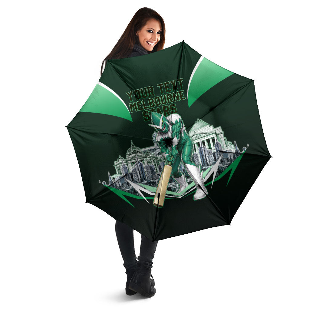 Personalised Melbourne Stars Cricket Mascot Skyline Umbrella Comic Style Superhero Mascot Fan Art Graphic