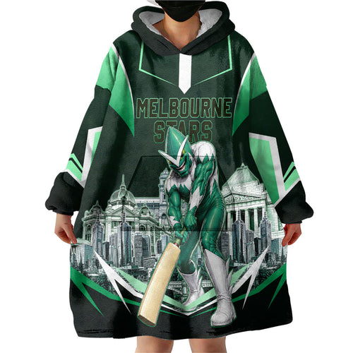 Personalised Melbourne Stars Cricket Mascot Skyline Wearable Blanket Hoodie Comic Style Superhero Mascot Fan Art Graphic