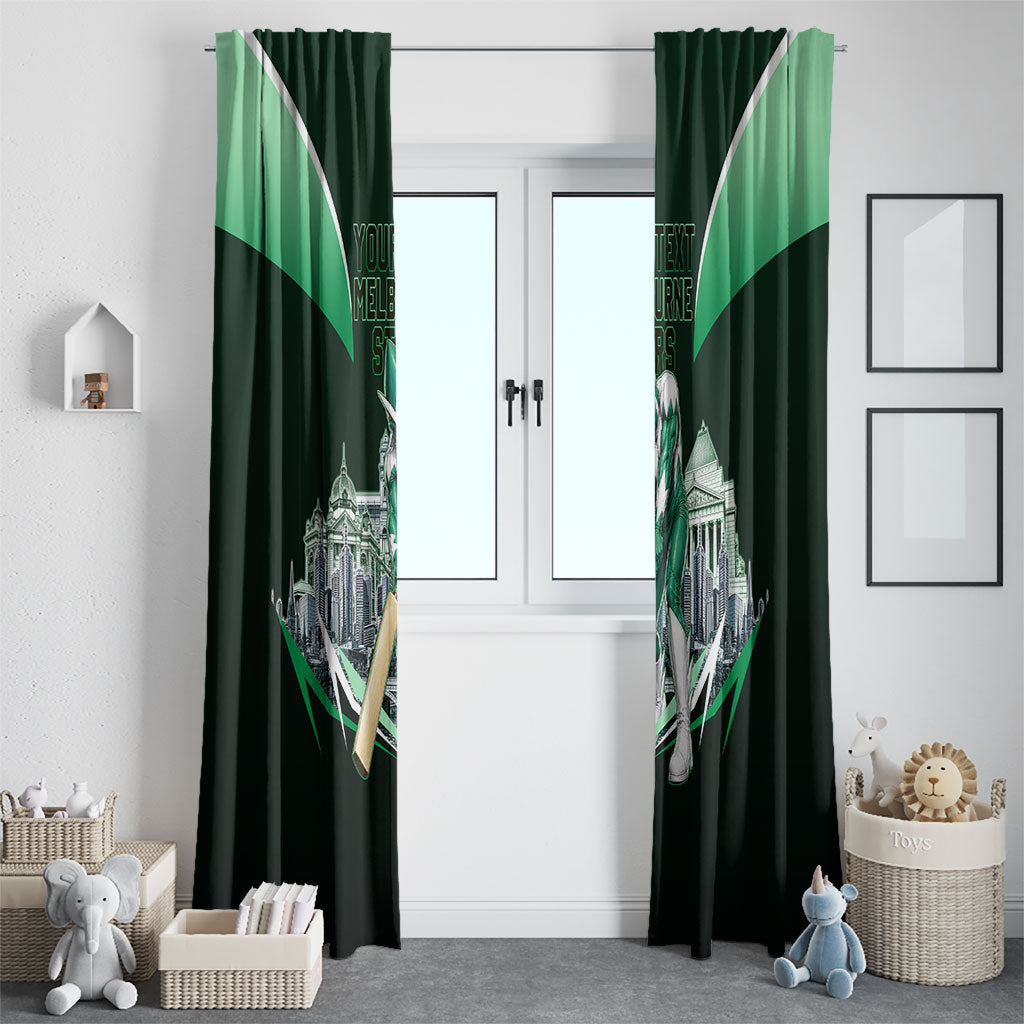 Personalised Melbourne Stars Cricket Mascot Skyline Window Curtain Comic Style Superhero Mascot Fan Art Graphic