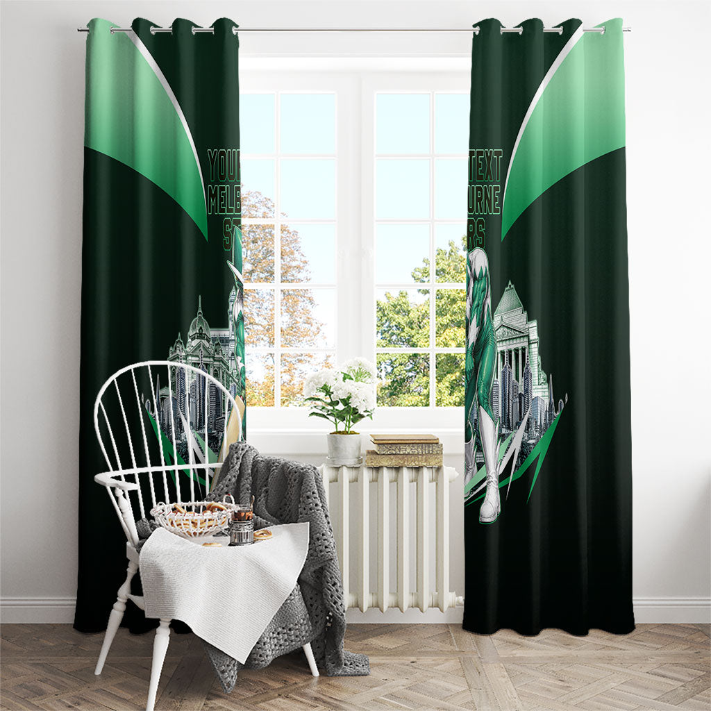 Personalised Melbourne Stars Cricket Mascot Skyline Window Curtain Comic Style Superhero Mascot Fan Art Graphic