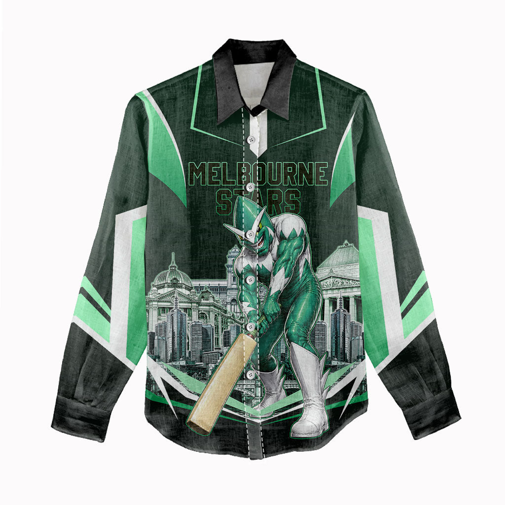 Personalised Melbourne Stars Cricket Mascot Skyline Women Casual Shirt Comic Style Superhero Mascot Fan Art Graphic