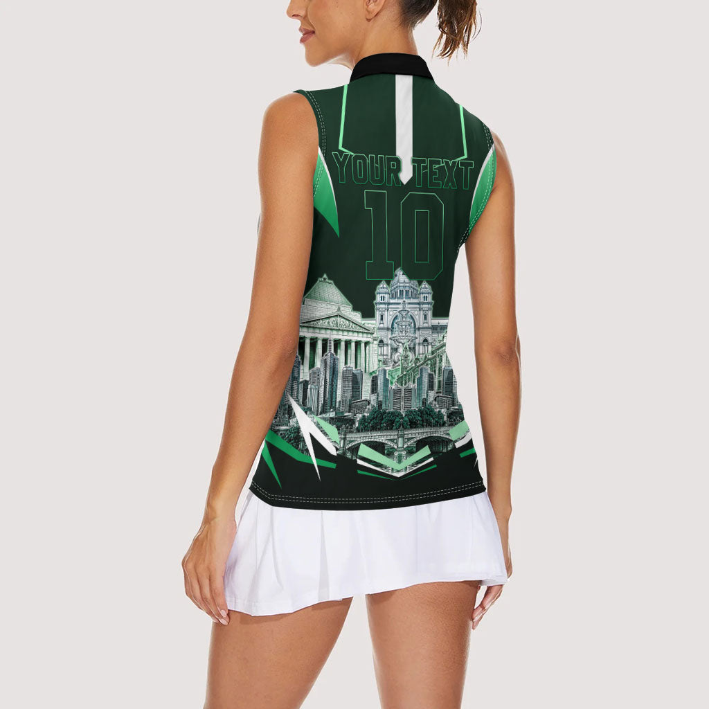 Personalised Melbourne Stars Cricket Mascot Skyline Women Sleeveless Polo Shirt Comic Style Superhero Mascot Fan Art Graphic