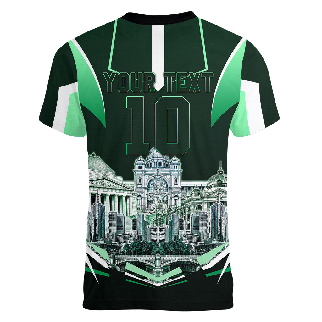 Personalised Melbourne Stars Cricket Mascot Skyline Women V-Neck T-Shirt Comic Style Superhero Mascot Fan Art Graphic