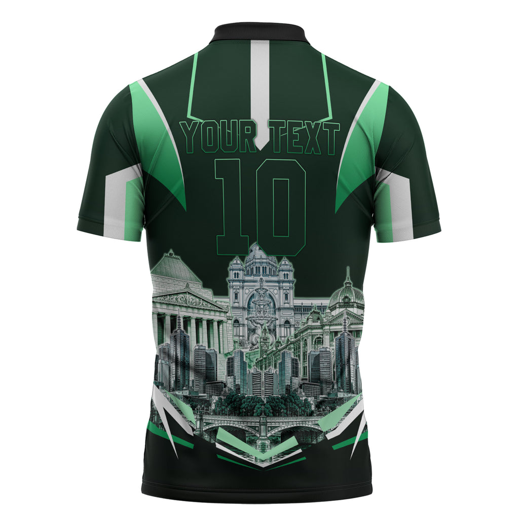 Personalised Melbourne Stars Cricket Mascot Skyline Zipper Polo Shirt Comic Style Superhero Mascot Fan Art Graphic