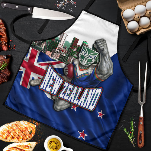 New Zealand Warriors Rugby Apron Warrior Mascot Auckland Skyline Flag Art
