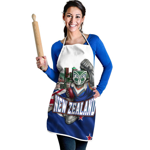 New Zealand Warriors Rugby Apron Warrior Mascot Auckland Skyline Flag Art