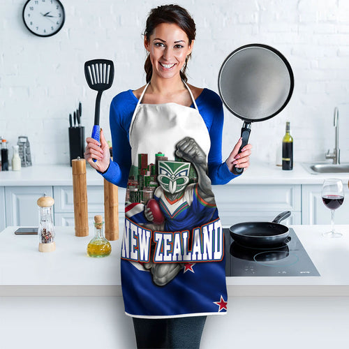New Zealand Warriors Rugby Apron Warrior Mascot Auckland Skyline Flag Art