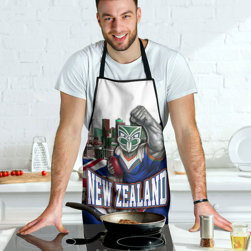 New Zealand Warriors Rugby Apron Warrior Mascot Auckland Skyline Flag Art