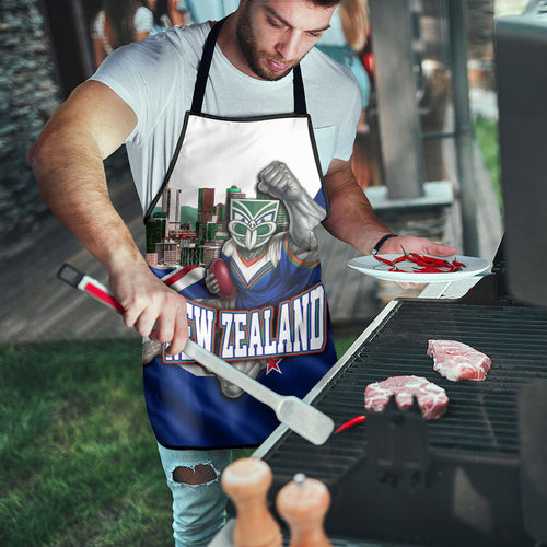 New Zealand Warriors Rugby Apron Warrior Mascot Auckland Skyline Flag Art