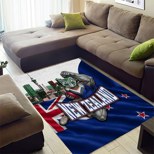New Zealand Warriors Rugby Area Rug Warrior Mascot Auckland Skyline Flag Art