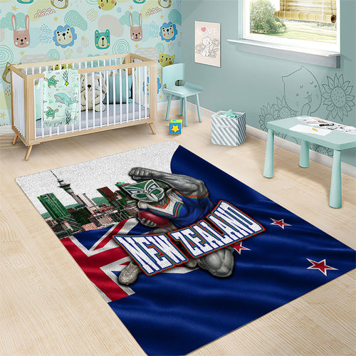 New Zealand Warriors Rugby Area Rug Warrior Mascot Auckland Skyline Flag Art