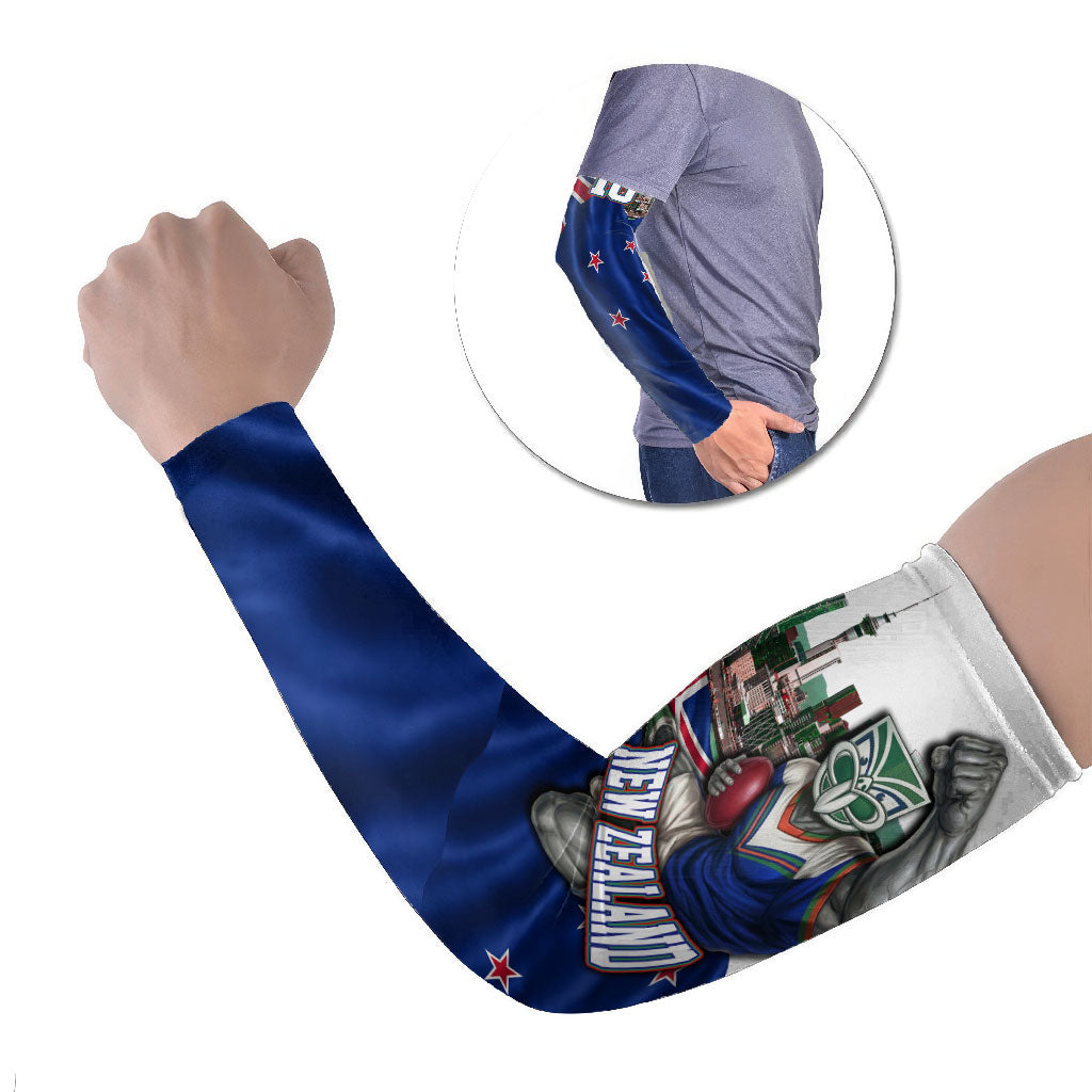 Personalized New Zealand Warriors Rugby Arm Sleeves Warrior Mascot Auckland Skyline Flag Art