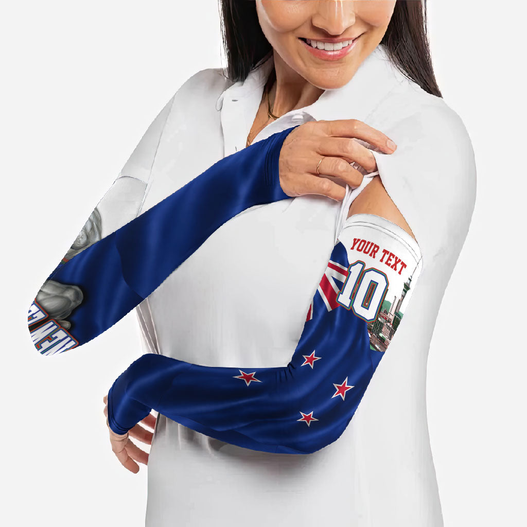 Personalized New Zealand Warriors Rugby Arm Sleeves Warrior Mascot Auckland Skyline Flag Art