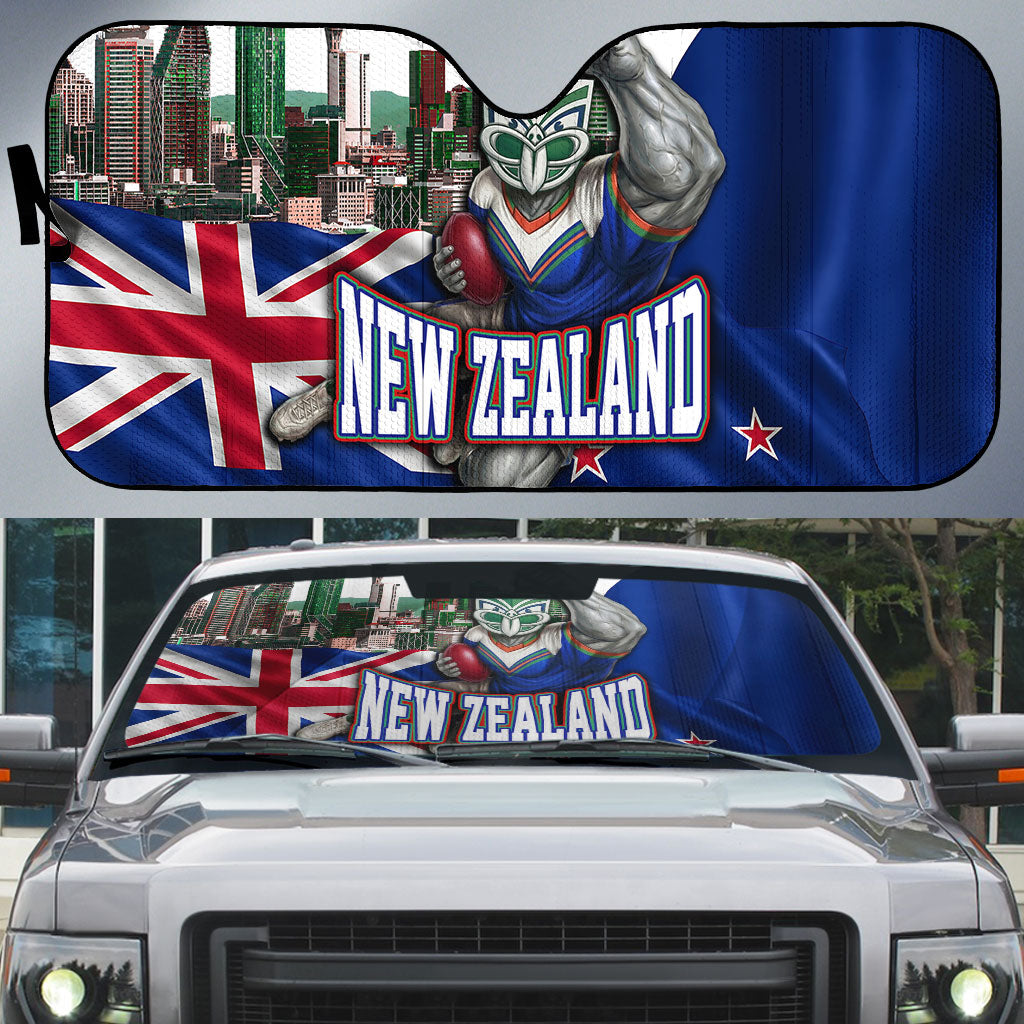 New Zealand Warriors Rugby Auto Sun Shade Warrior Mascot Auckland Skyline Flag Art