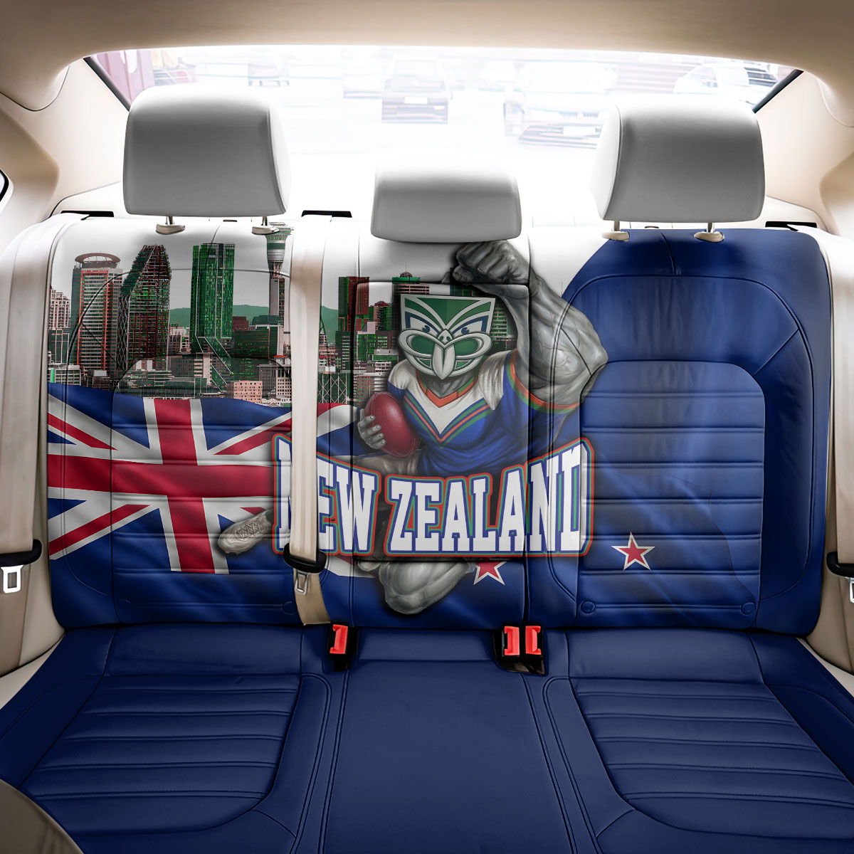 New Zealand Warriors Rugby Back Car Seat Cover Warrior Mascot Auckland Skyline Flag Art