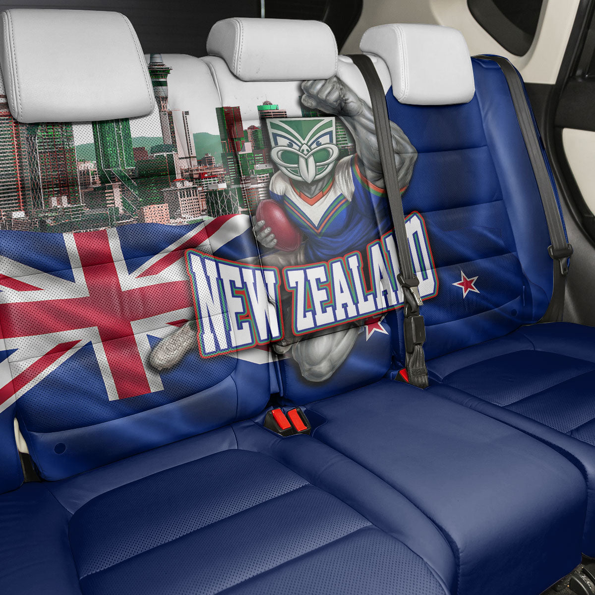 New Zealand Warriors Rugby Back Car Seat Cover Warrior Mascot Auckland Skyline Flag Art