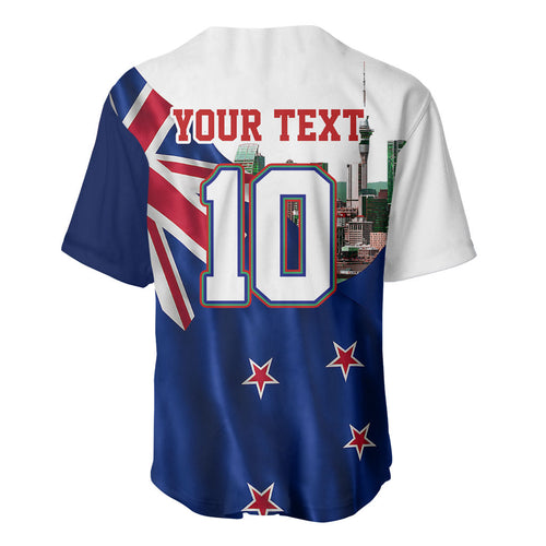 Personalized New Zealand Warriors Rugby Baseball Jersey Warrior Mascot Auckland Skyline Flag Art