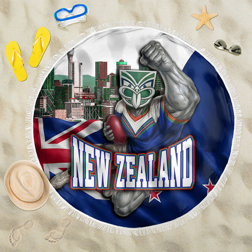 New Zealand Warriors Rugby Beach Blanket Warrior Mascot Auckland Skyline Flag Art