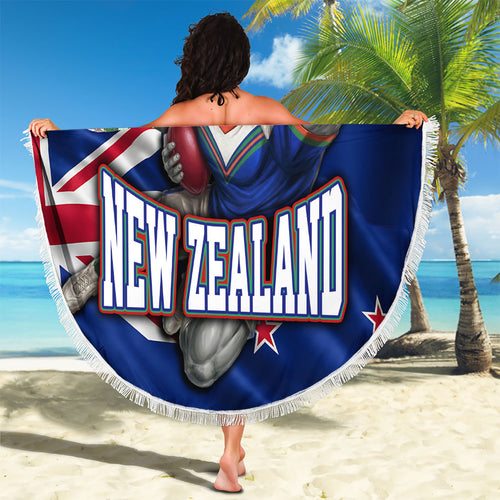 New Zealand Warriors Rugby Beach Blanket Warrior Mascot Auckland Skyline Flag Art