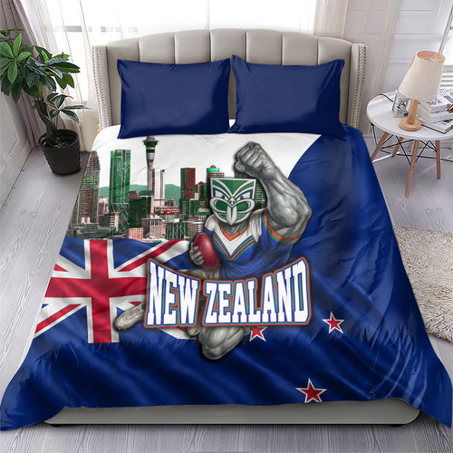 New Zealand Warriors Rugby Bedding Set Warrior Mascot Auckland Skyline Flag Art