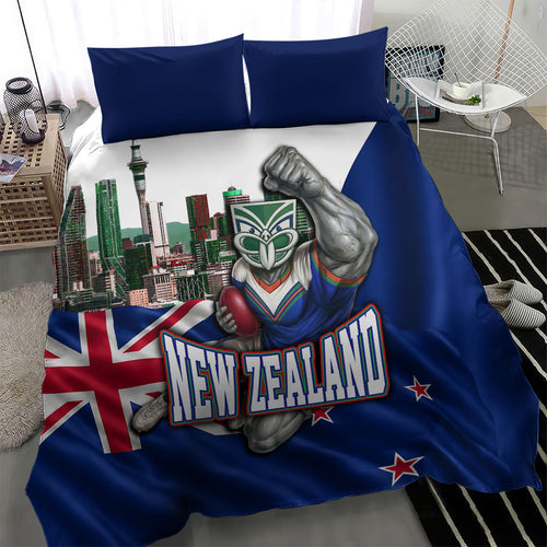 New Zealand Warriors Rugby Bedding Set Warrior Mascot Auckland Skyline Flag Art