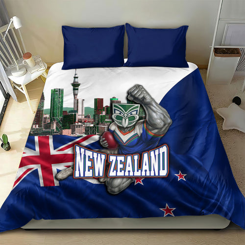New Zealand Warriors Rugby Bedding Set Warrior Mascot Auckland Skyline Flag Art