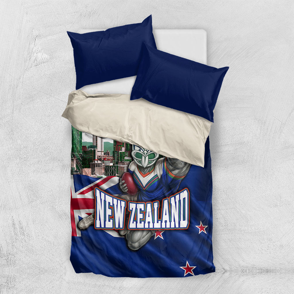 New Zealand Warriors Rugby Bedding Set Warrior Mascot Auckland Skyline Flag Art