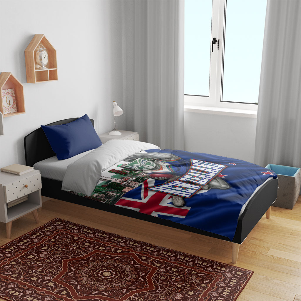 New Zealand Warriors Rugby Bedding Set Warrior Mascot Auckland Skyline Flag Art
