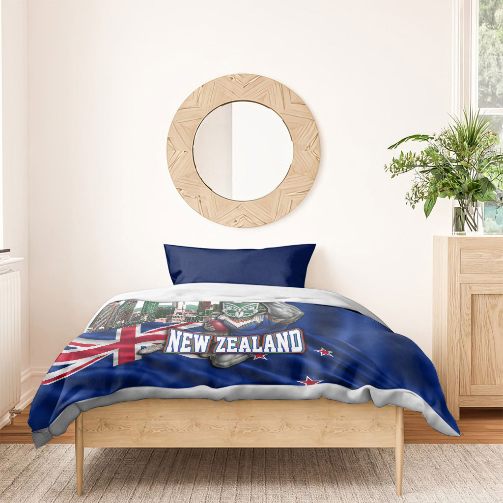 New Zealand Warriors Rugby Bedding Set Warrior Mascot Auckland Skyline Flag Art