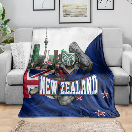 New Zealand Warriors Rugby Blanket Warrior Mascot Auckland Skyline Flag Art