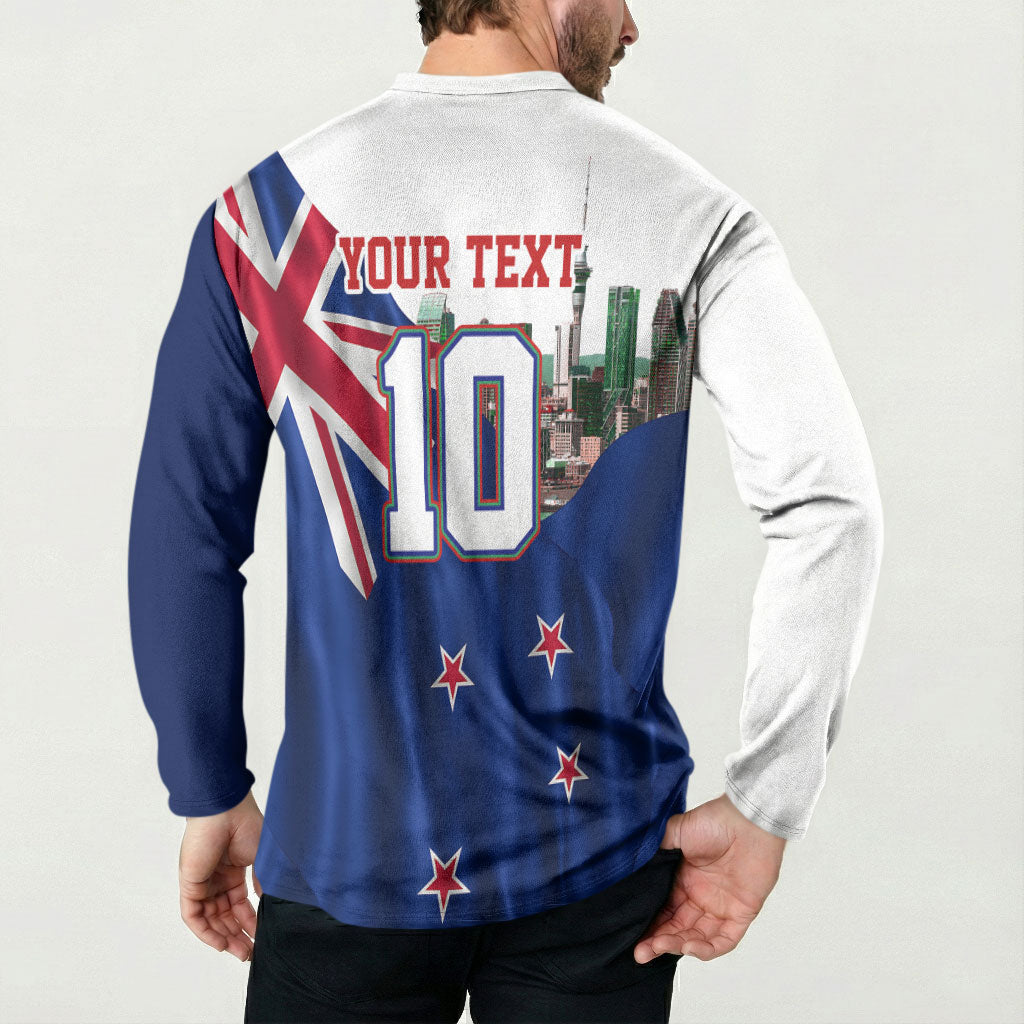 Personalized New Zealand Warriors Rugby Button Sweatshirt Warrior Mascot Auckland Skyline Flag Art