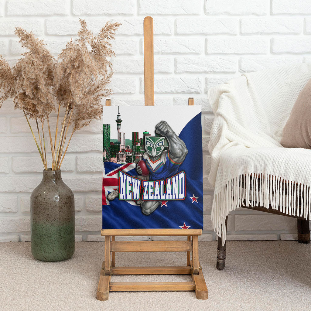New Zealand Warriors Rugby Canvas Wall Art Warrior Mascot Auckland Skyline Flag Art