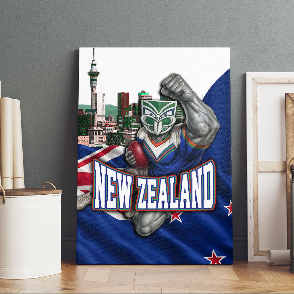 New Zealand Warriors Rugby Canvas Wall Art Warrior Mascot Auckland Skyline Flag Art