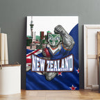 New Zealand Warriors Rugby Canvas Wall Art Warrior Mascot Auckland Skyline Flag Art
