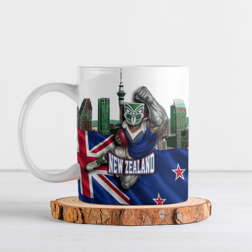 Personalized New Zealand Warriors Rugby Ceramic Mug Warrior Mascot Auckland Skyline Flag Art