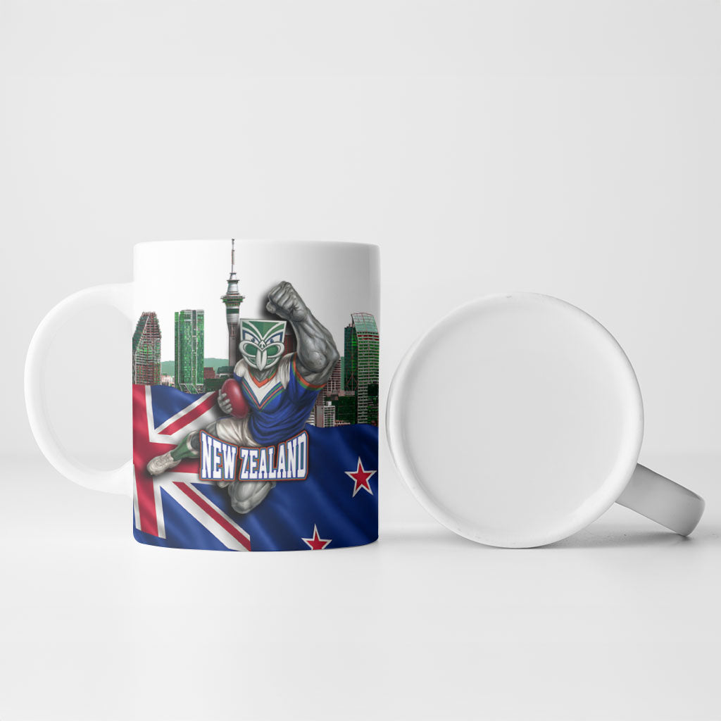 Personalized New Zealand Warriors Rugby Ceramic Mug Warrior Mascot Auckland Skyline Flag Art