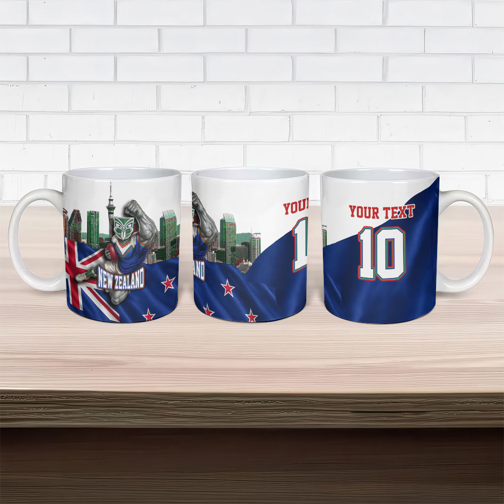 Personalized New Zealand Warriors Rugby Ceramic Mug Warrior Mascot Auckland Skyline Flag Art