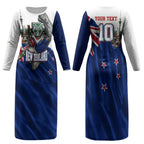 Personalized New Zealand Warriors Rugby Couples Matching Long Sleeve Bodycon Dress and Long Sleeve Button Shirt Warrior Mascot Auckland Skyline Flag Art