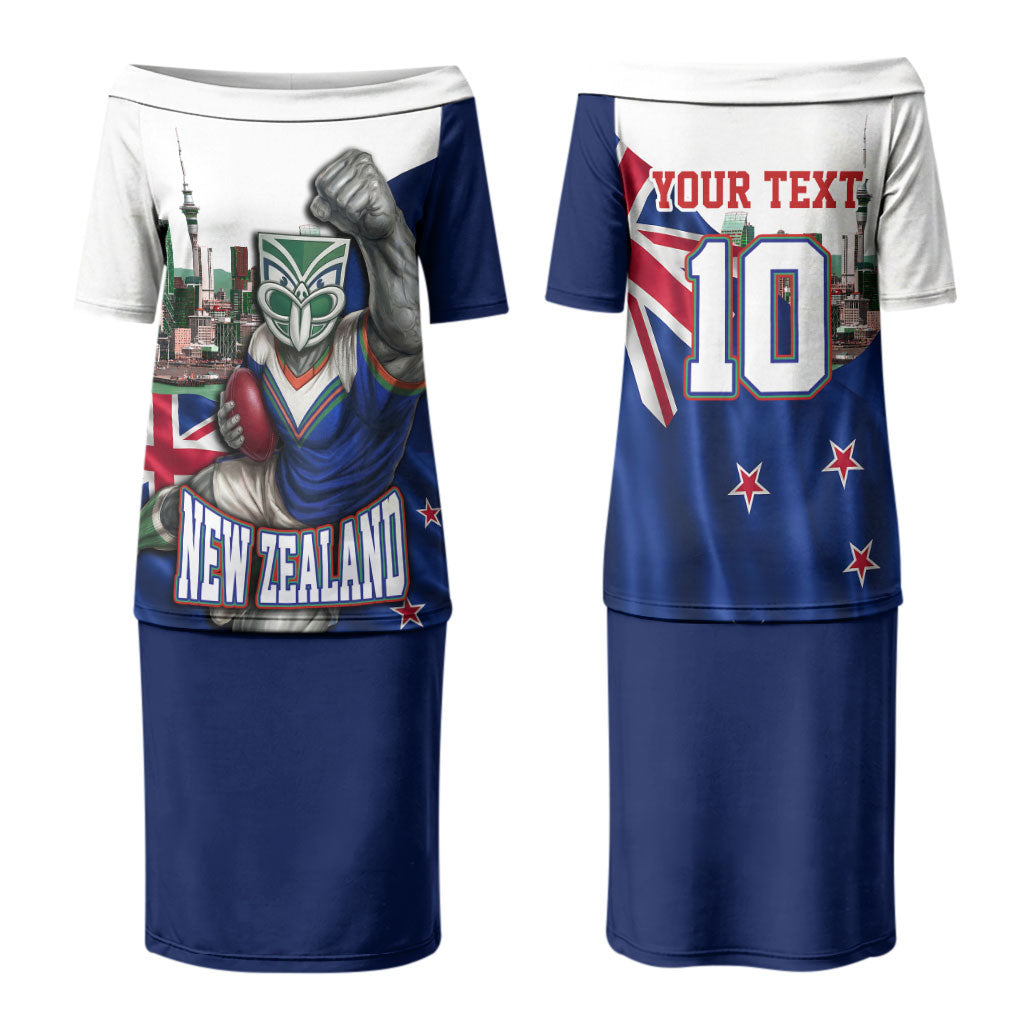 Personalized New Zealand Warriors Rugby Couples Matching Puletasi and Long Sleeve Button Shirt Warrior Mascot Auckland Skyline Flag Art