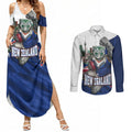 Personalized New Zealand Warriors Rugby Couples Matching Summer Maxi Dress and Long Sleeve Button Shirt Warrior Mascot Auckland Skyline Flag Art