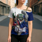 Personalized New Zealand Warriors Rugby Cross Shoulder Shirt Warrior Mascot Auckland Skyline Flag Art