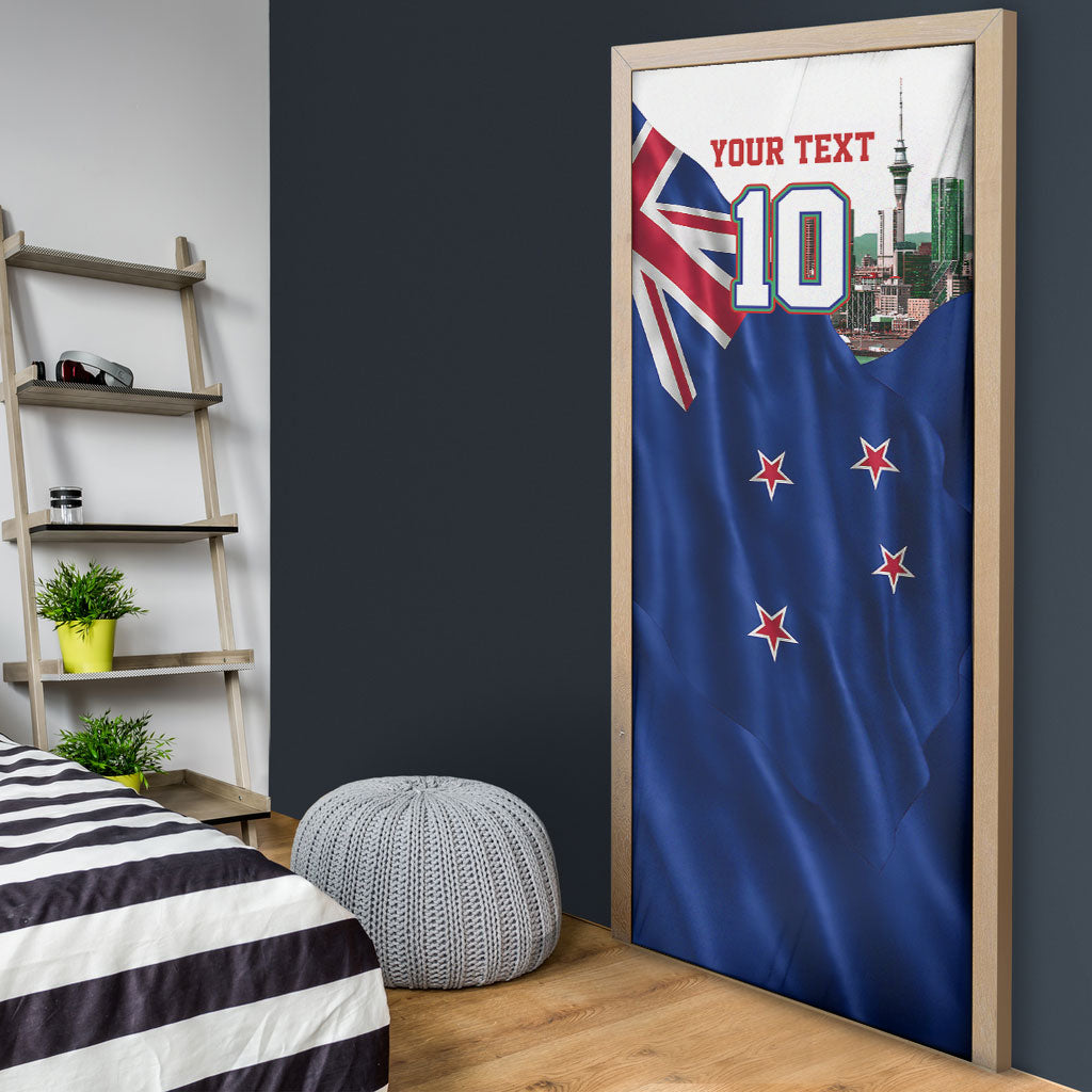 Personalized New Zealand Warriors Rugby Door Cover Warrior Mascot Auckland Skyline Flag Art