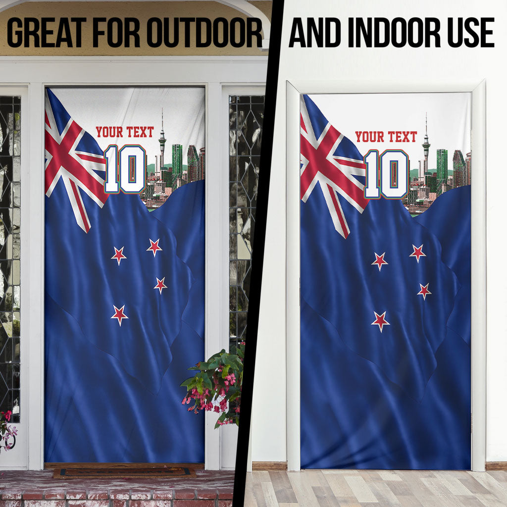 Personalized New Zealand Warriors Rugby Door Cover Warrior Mascot Auckland Skyline Flag Art