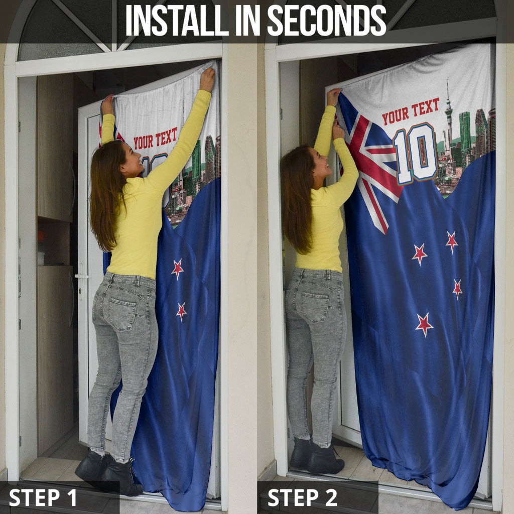 Personalized New Zealand Warriors Rugby Door Cover Warrior Mascot Auckland Skyline Flag Art