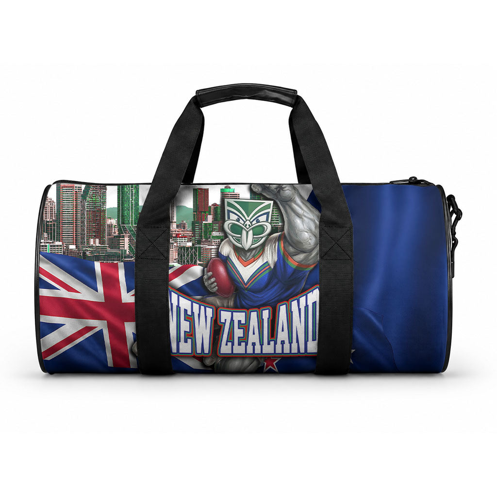 New Zealand Warriors Rugby Duffle Bag Warrior Mascot Auckland Skyline Flag Art