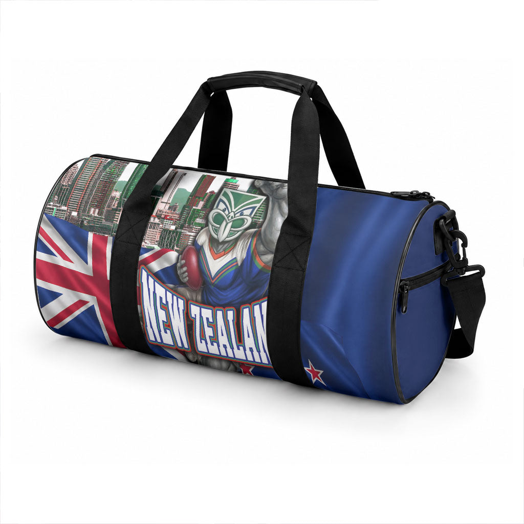 New Zealand Warriors Rugby Duffle Bag Warrior Mascot Auckland Skyline Flag Art