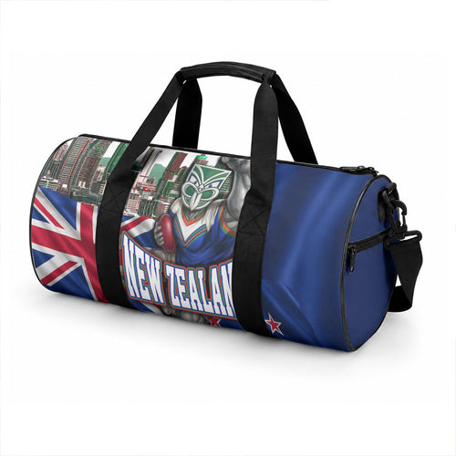 New Zealand Warriors Rugby Duffle Bag Warrior Mascot Auckland Skyline Flag Art