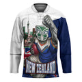 Personalized New Zealand Warriors Rugby Hockey Jersey Warrior Mascot Auckland Skyline Flag Art