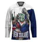 Personalized New Zealand Warriors Rugby Hockey Jersey Warrior Mascot Auckland Skyline Flag Art